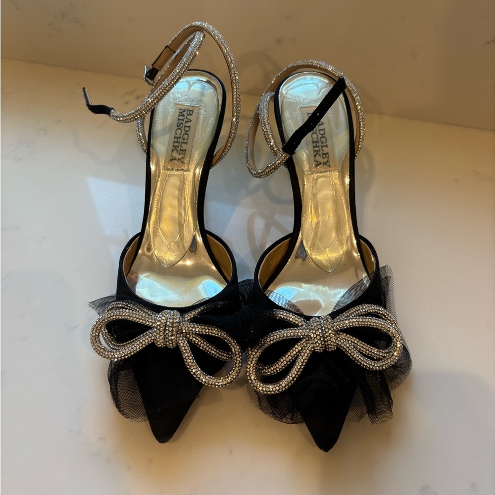 Badgley Mischka Black and Silver Slingback Heels